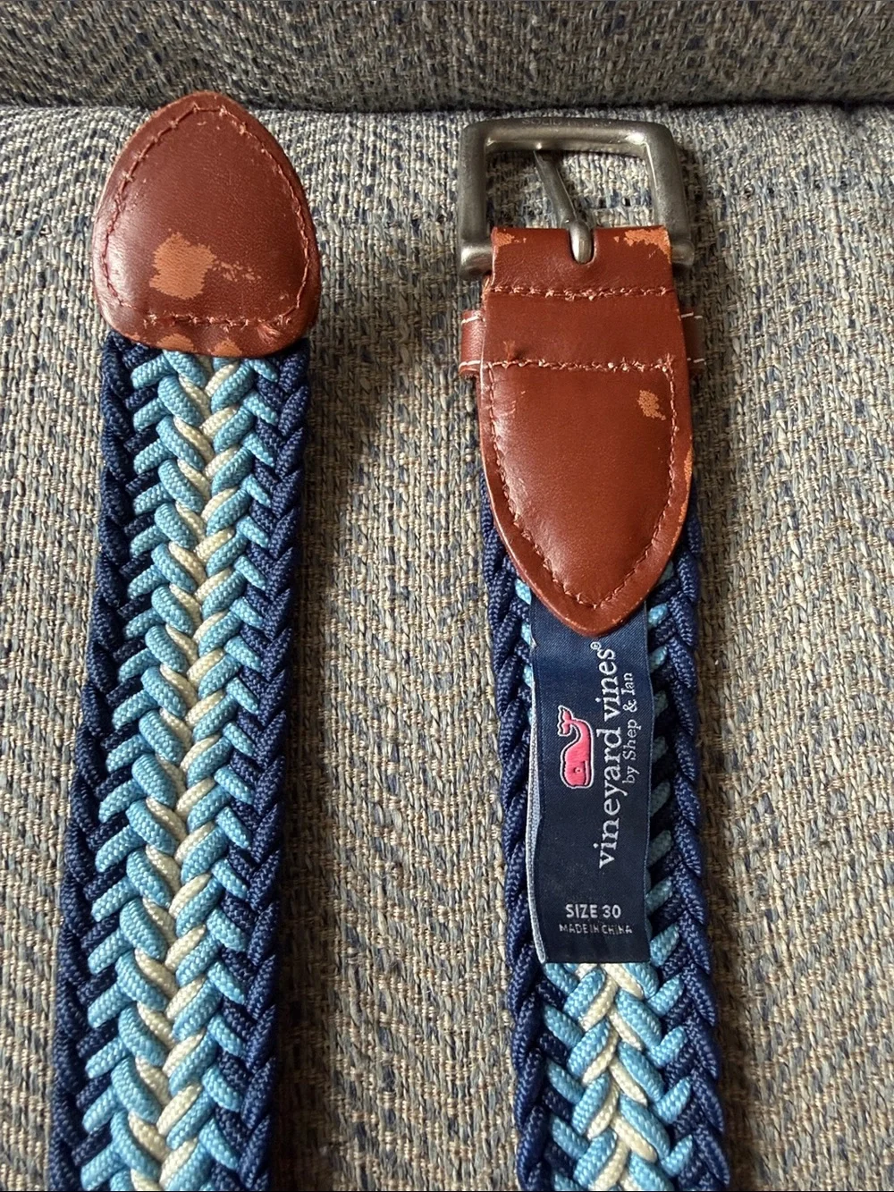 Vineyard Vines Men’s Blue/Light Braided Stretch Leather Belt Size: 30